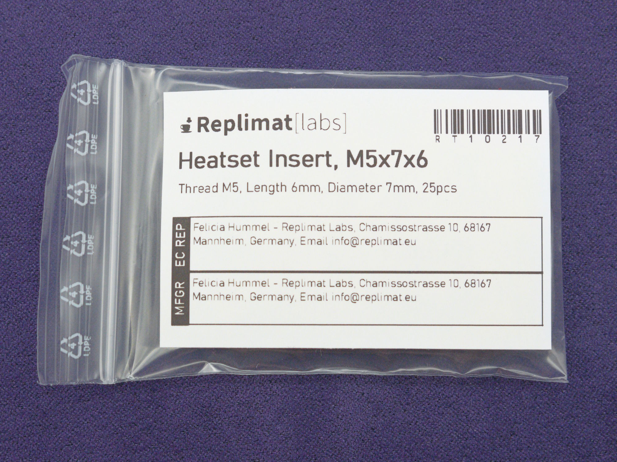 Heatset Insert, M5x7x6, 25pcs